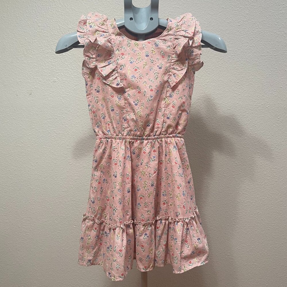Peach Eyelet Flower Print Dress Girls Size 7